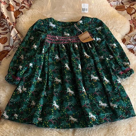 Mini Boden Corduroy Unicorn Smocked Dress - greenwatershopping.com